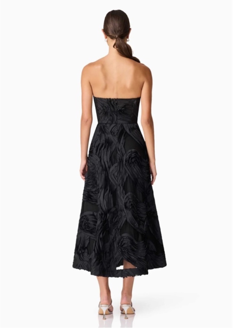 elliatt asher black 3d swirl chiffon fit & flare LDB midi dress size Large NEW - Picture 4 of 10